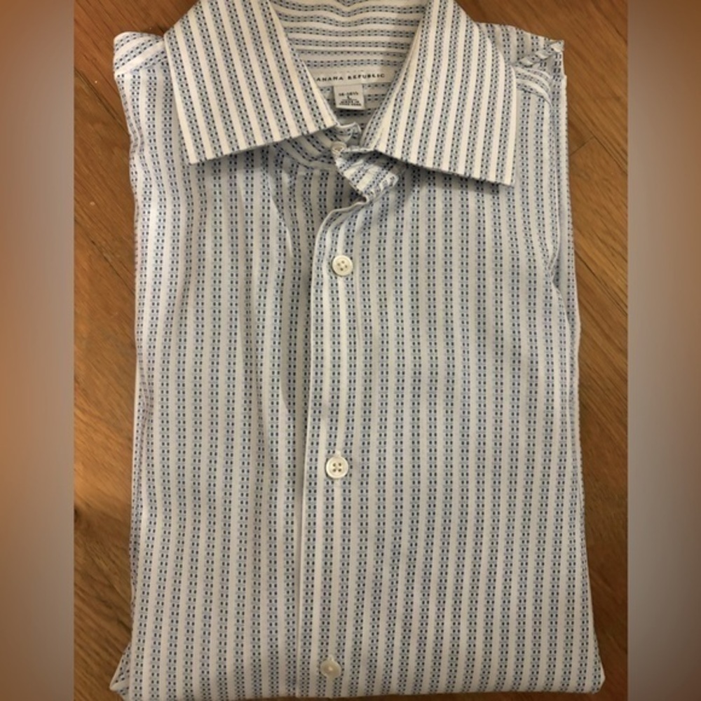 Banana Republic, blue striped button down, collared shirt size large 16-16.5